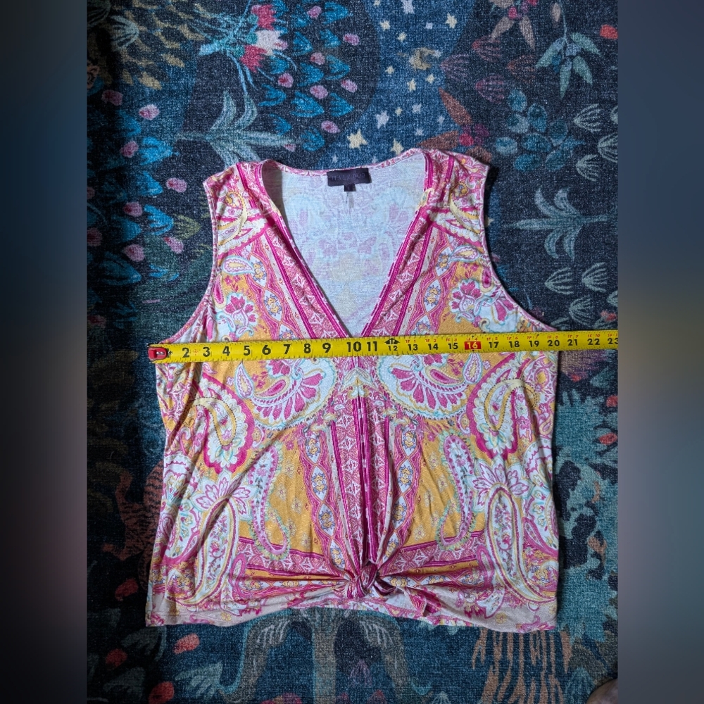 Hale Bob Floral Paisley Sleeveless Jersey V-neck Tie Top-L- - Picture 7 of 10